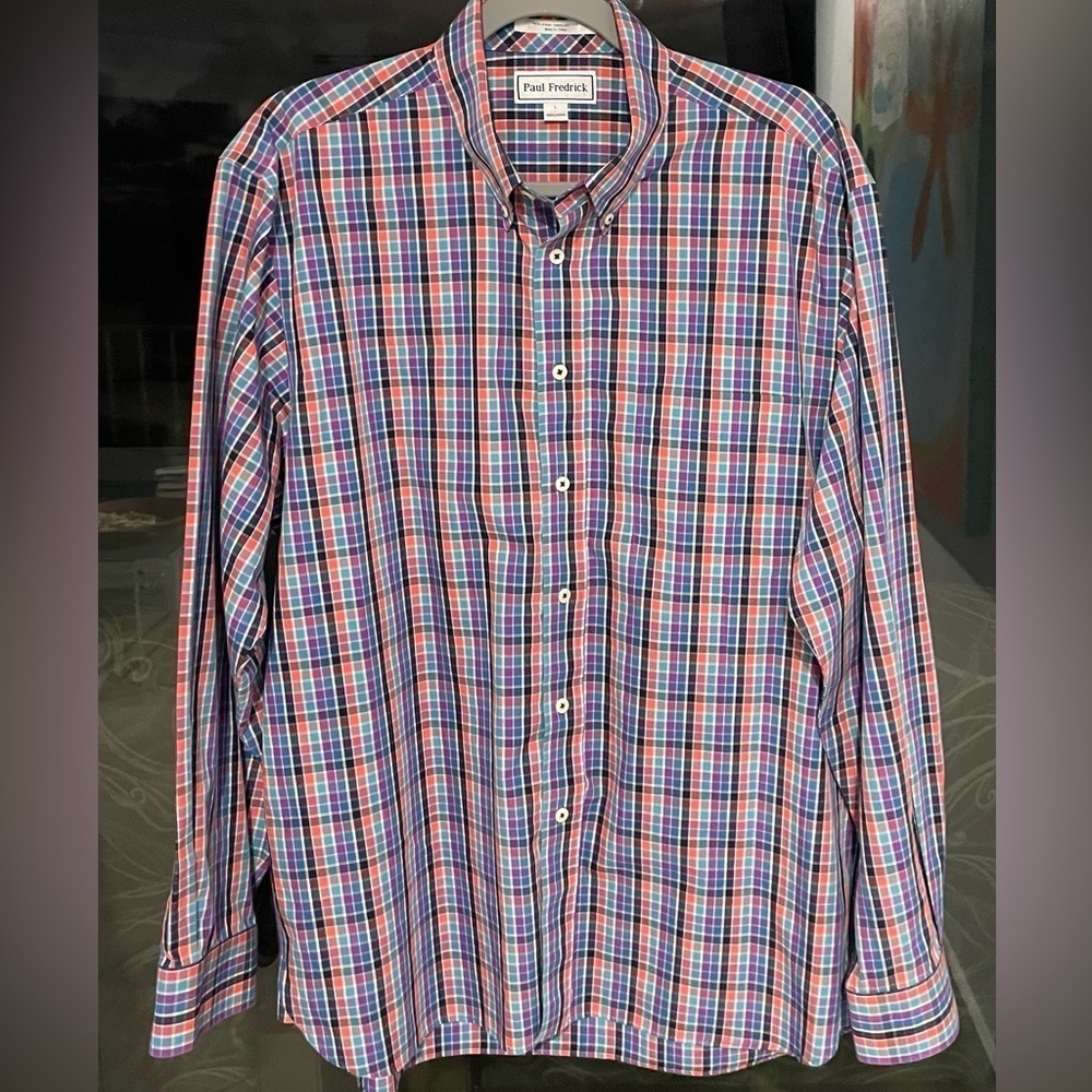 Paul Fredrick Shirt Size L Multicolor Long Sleeve Cotton ButtonDown Classic Fit